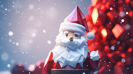 Santa Claus in the snow. 3D Polygon Illustration