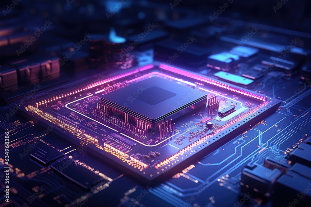 Poster central computer processors cpu on motherboard, technology background, chip on board, digital comput