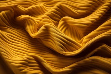 Textured mustard fabric with folds and ripples. Tactile background. Generative AI