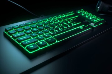 3D keyboard with a green lockdown key. Generative AI