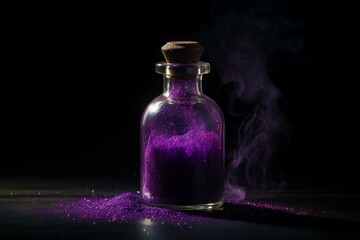A mystical purple bottle filled with luminous dust. Generative AI