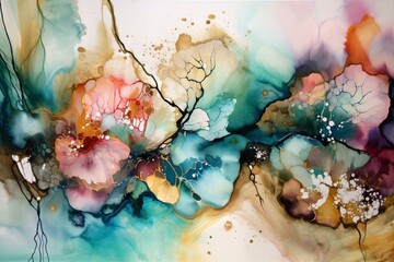 abstract nature painting with alcohol ink and marble. Generative AI