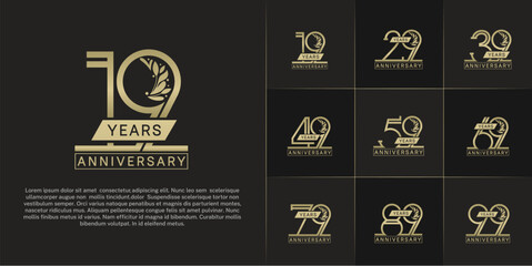 set of anniversary logotype golden color with ornament for special celebration event