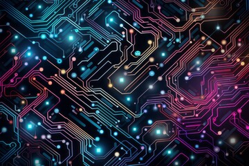 Seamless Pattern Of Abstract Digital Circuitry, Generative AI