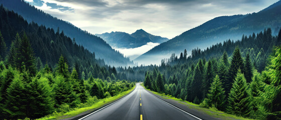 Mountain road in the mountains. Generative AI