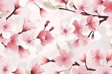 Seamless Pattern Of Delicate Cherry Blossoms, Generative AI