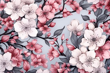 Obraz premium Seamless Pattern Of Delicate Floral Elements, Generative AI
