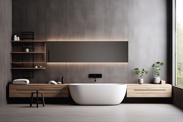 Fototapeta na wymiar Contemporary minimal Scandinavian style bathroom interior.