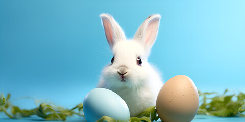Naklejka na ściany i meble Cute bunny and single easter egg. Concept of happy easter day.