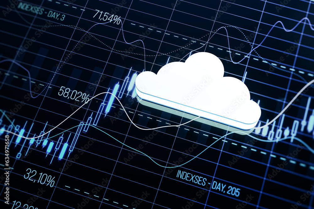 Poster financial chart with cloud on the stock market. 3d rendering