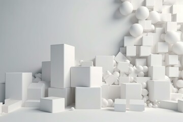 White 3D blocks on block backdrop with area for banner. Generative AI