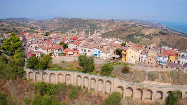 4k drone forward video (Ultra High Definition) of Silvi Paese town. Stunning morning scene of Italian countryside. Traveling concept background..