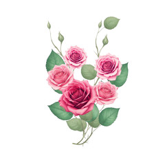 Red and pink halftone roses bouquet, hand drawn illustration elements