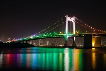 Fototapeta na wymiar Night view of Rainbow Bridge at Daiba in Tokyo. Generative AI