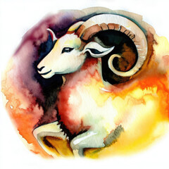Zodiac and Aries watercolor for astrology - obrazy, fototapety, plakaty