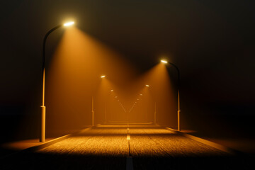 Artificially illuminated section of the road at night. - obrazy, fototapety, plakaty