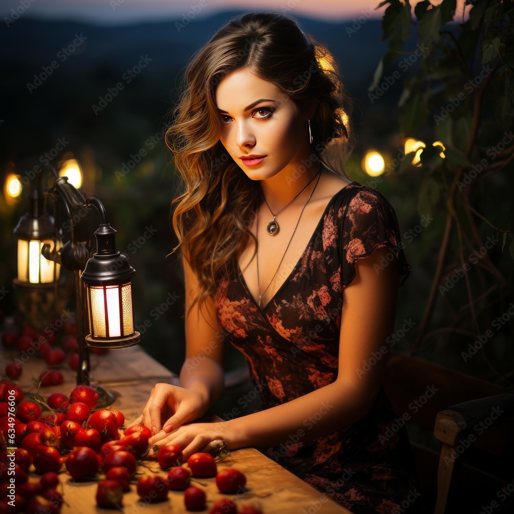 Canvas Prints young woman waiting for her date in a romantic restaurant