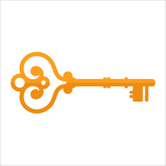 golden vintage key flat vector illustration modern logo icon design isolated on white background