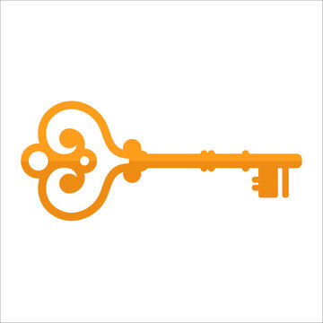 golden vintage key flat vector illustration modern logo icon design isolated on white background