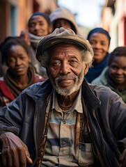 Fototapeta na wymiar Multiracial elderly people on the street