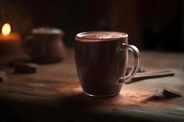 Fototapeta na wymiar cup of hot chocolate standing on a wooden table