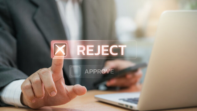 Businessmen point to tick correct sign mark in checkbox for reject quality document and project control. Excellence in document correction, ensuring quality and ISO certification for top Service