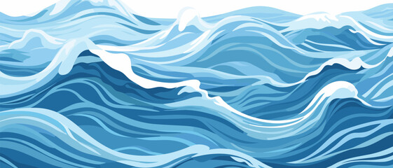 Blue ripples and water splashes waves surface flat style design vector illustration. Sea or river splashes water texture background. A restless surface of the sea, ocean, lake or river sways in waves © Konstantin