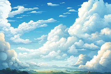 Illustration of a scenic midday sky with fluffy clouds. Generative AI