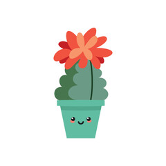 Cute cactus. Flat illustration of a kawaii smiling succulent in a flower pot. Vector 10 EPS.