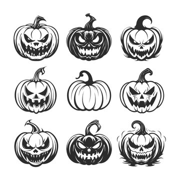 Sinister Monochrome Vector Pumpkin Designs for Halloween