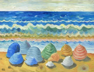 Gordijnen sea shells. oil painting. illustration © Anna Ismagilova