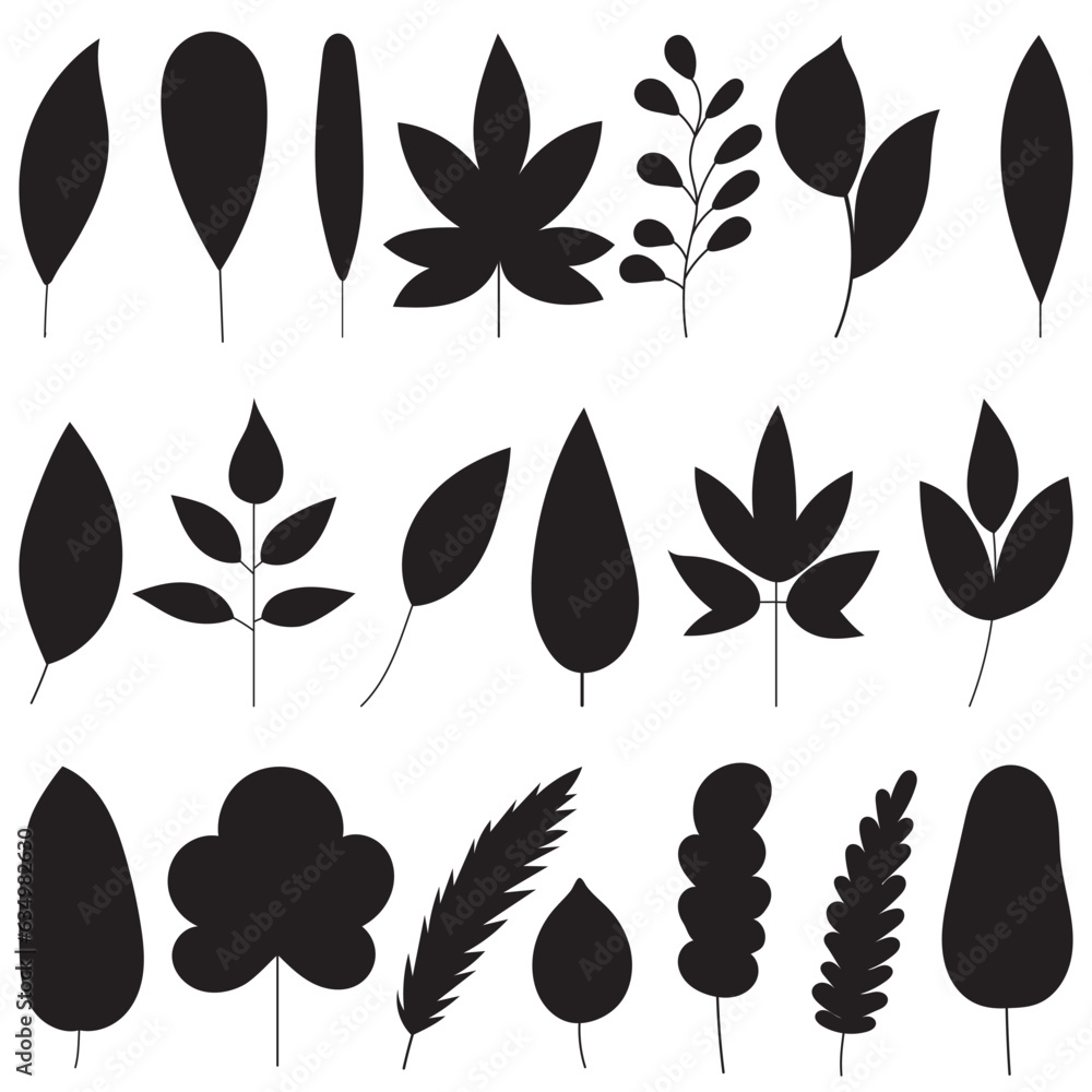 Wall mural set silhouette leaves of trees on white background vector