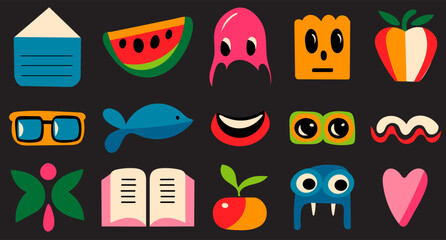 Fototapeta premium simple cartoon shapes on black background vector