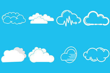Cloud logo shapes design vector set, blue background. Data technology icon