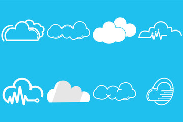 Cloud logo shapes design vector set, blue background. Data technology icon