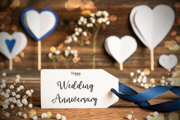 Label, Atmospheric Decoration, Heart, Flower, Text Happy Wedding Anniversary