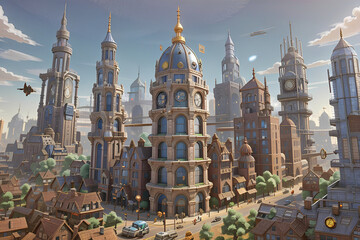 Steampunk Cityscape 3d Animation