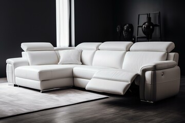 An exquisite white sofa with recliner, chaise lounge, stunning full-size chair, and sectional couches. Generative AI