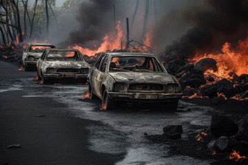 Obraz na płótnie Canvas Ausgebrannte Autos nach einer Naturkatastrophe