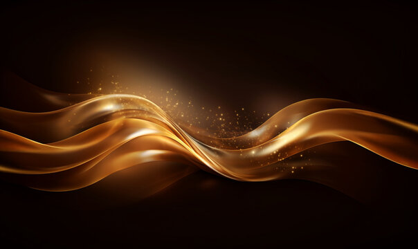 Abstract shine glow backgound. Gold (bronze) glitter wave on brown, AI generator