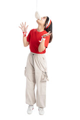 Indonesian girl celebrate Indonesian independence day on 17 August with crackers eating competition