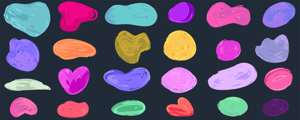Amoeba shape marker figure abstract set. Amoeba irregular blob varios form. Colorful organic bubble liquid. Vector illustration. Round figure organic form.