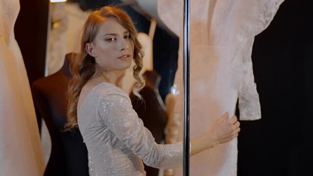 portrait of homosexual feminine gay in white bridal dress, pansexual and homosexual person, lgbt