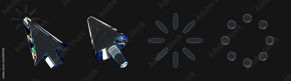Fototapete 3d trendy holographic web elements. set of 4 trendy holographic retro-futuristic web elements, inclu