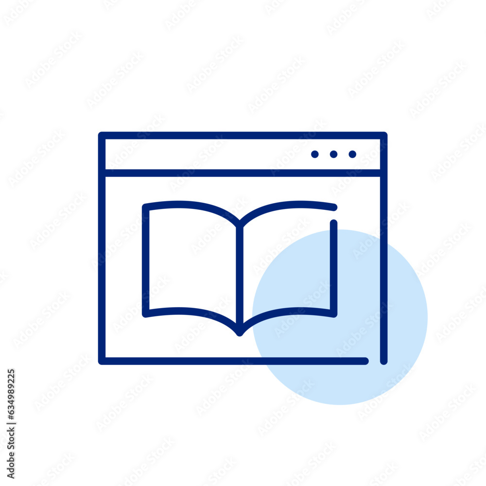 Poster open book in a web browser. electronic library online. pixel perfect, editable stroke icon