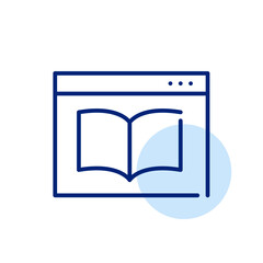 Open book in a web browser. Electronic library online. Pixel perfect, editable stroke icon