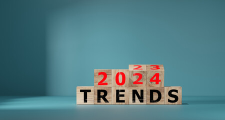 2024 trend concept. flip wood cube change year 2023 to 2024