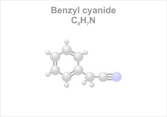Benzyl cyanide. Simplified scheme of the molecule. Pheromone of the desert locust. Use as aroma compound in perfumery.