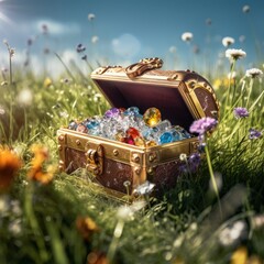 old iron box with flowers and gems