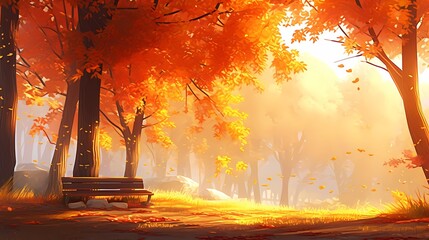 秋の背景、木々が赤く紅葉する風景のイラスト - obrazy, fototapety, plakaty